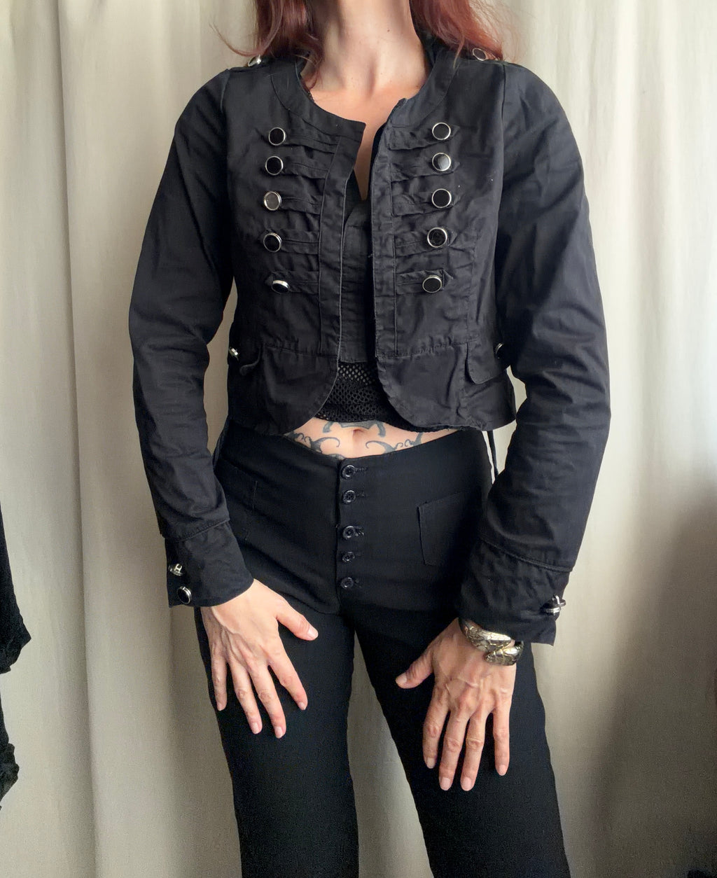 Black fitted officer jacket with military goth style buttons - Size S