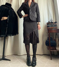 Ensemble blazer cintré et jupe midi chocolat - Taille M