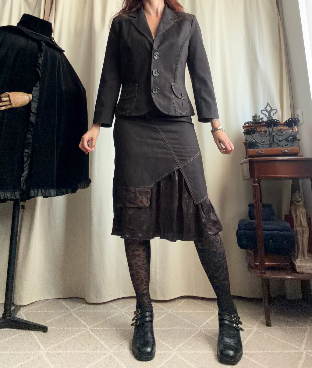 Ensemble blazer cintré et jupe midi chocolat - Taille M