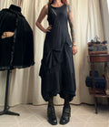 Asymmetric black long dress with industrial avant-garde style zips - Size L
