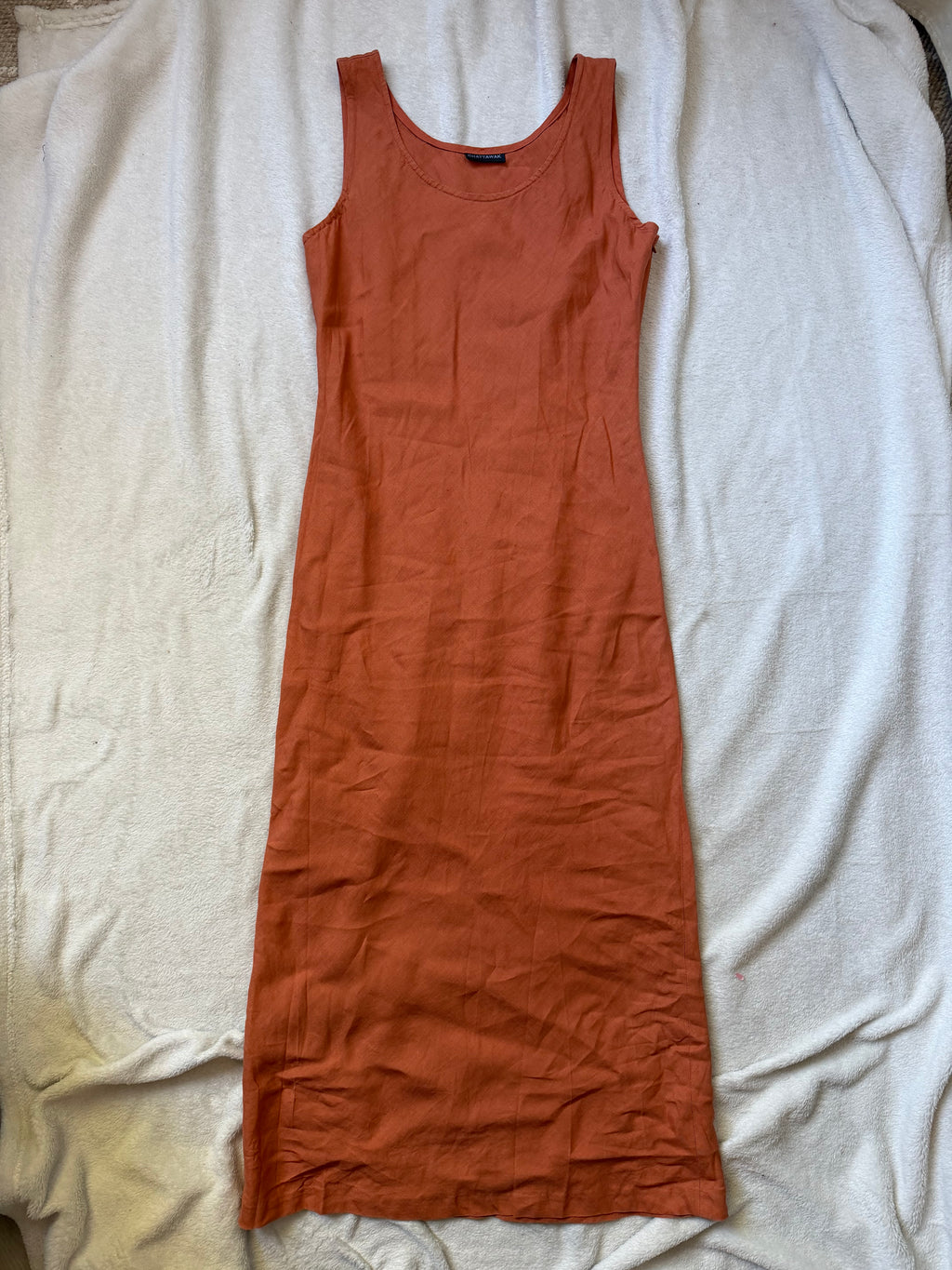 Robe maxi orange en lin coupe ajustée style witchy automne pumpkin - taille M