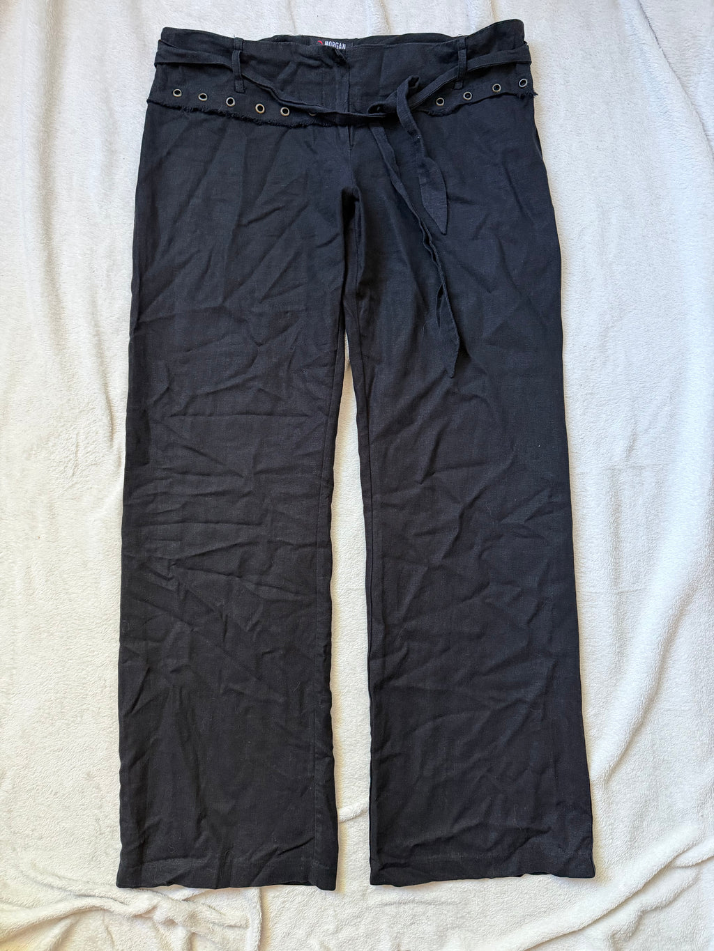 Pantalon noir jambes larges ceinture à œillets style Y2K goth - taille L
