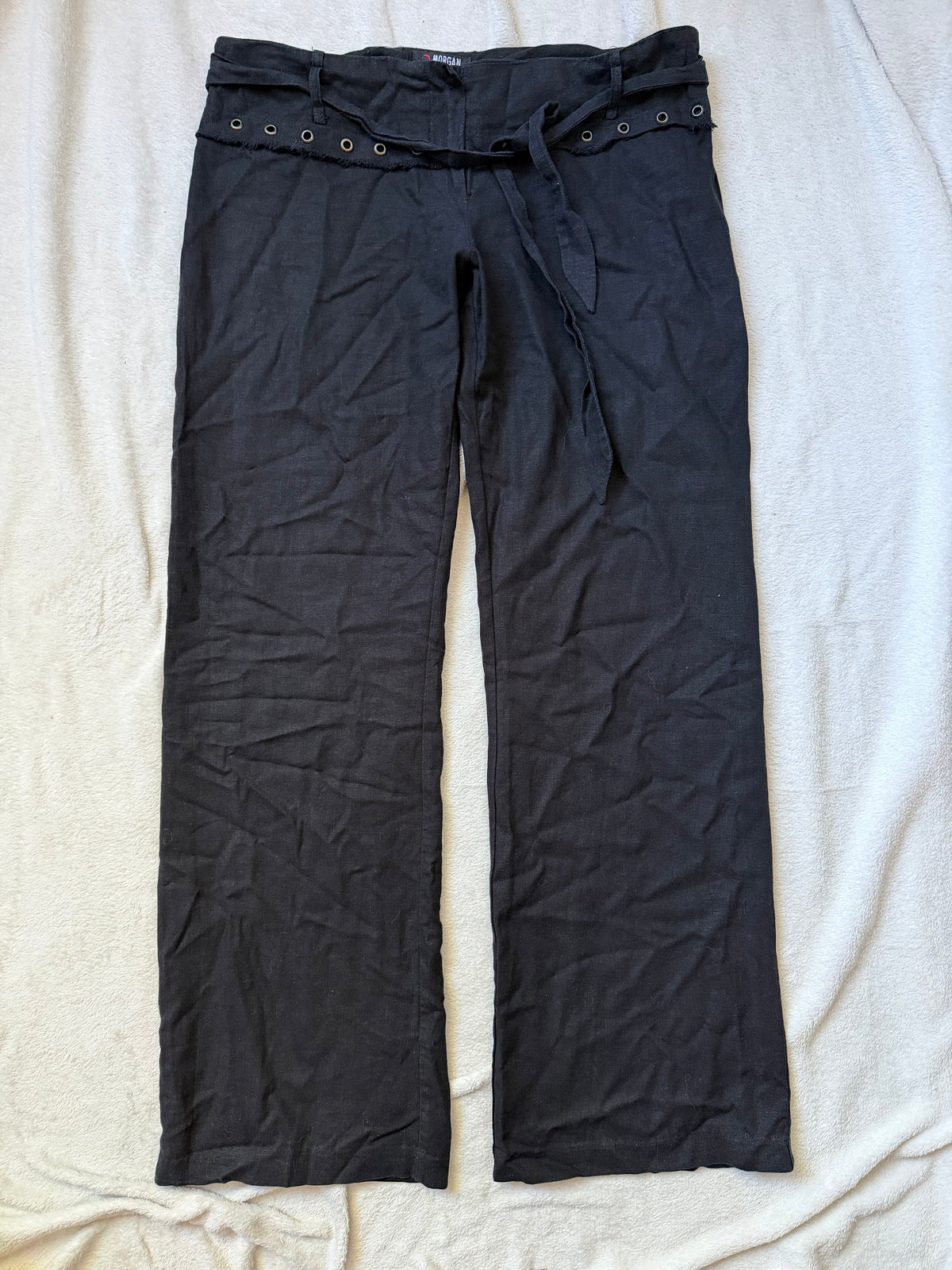 Pantalon noir jambes larges ceinture à œillets style Y2K goth - taille L