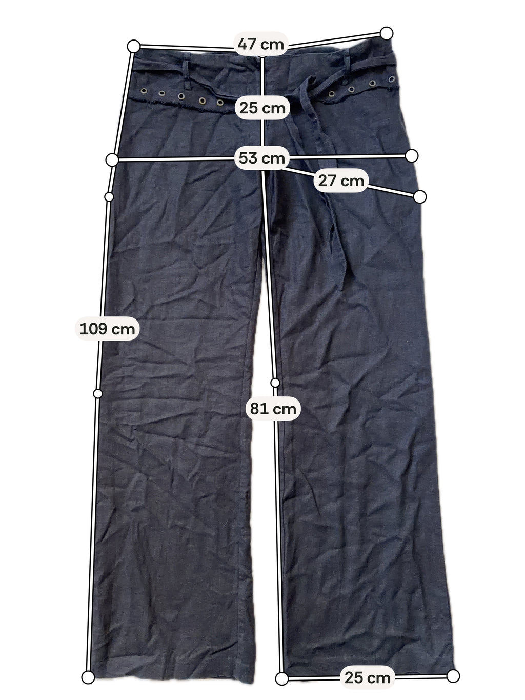 Pantalon noir jambes larges ceinture à œillets style Y2K goth - taille L