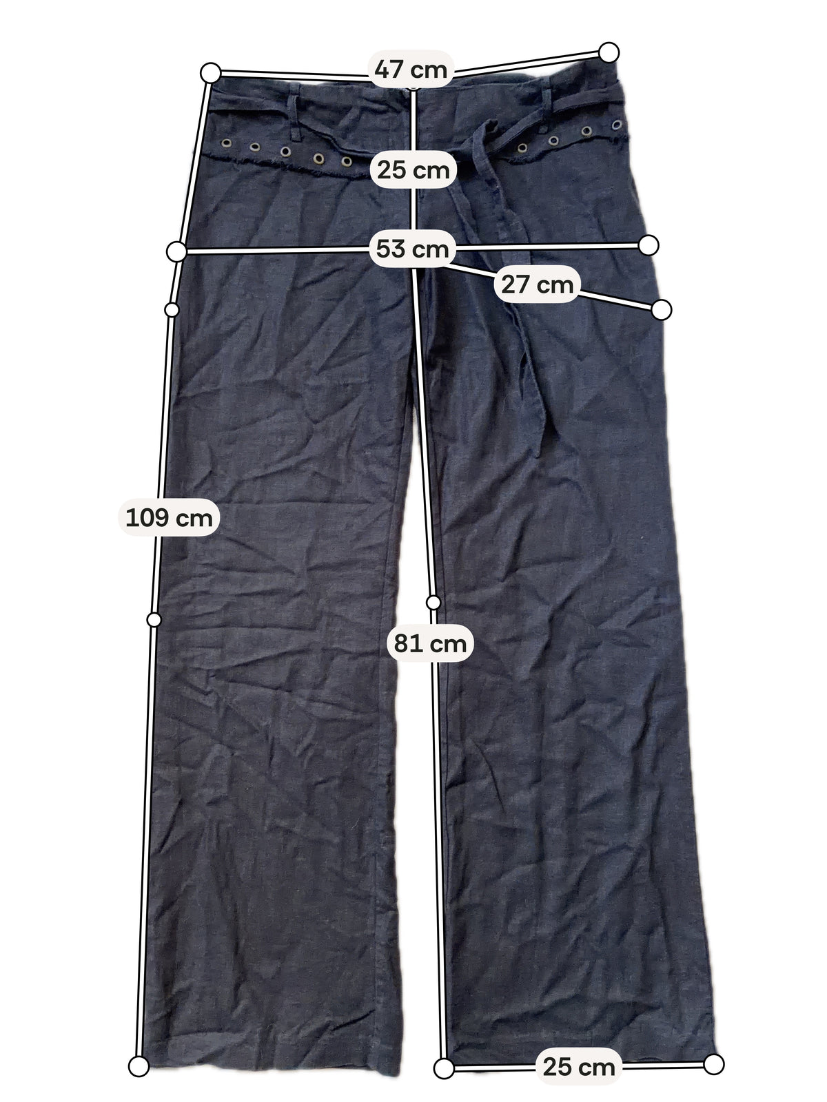 Pantalon noir jambes larges ceinture à œillets style Y2K goth - taille L