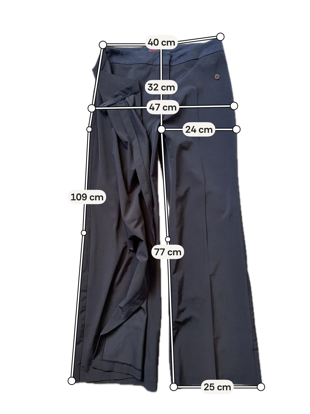 Pantalon noir wide leg avec pan asymétrique style avant garde goth - taille M