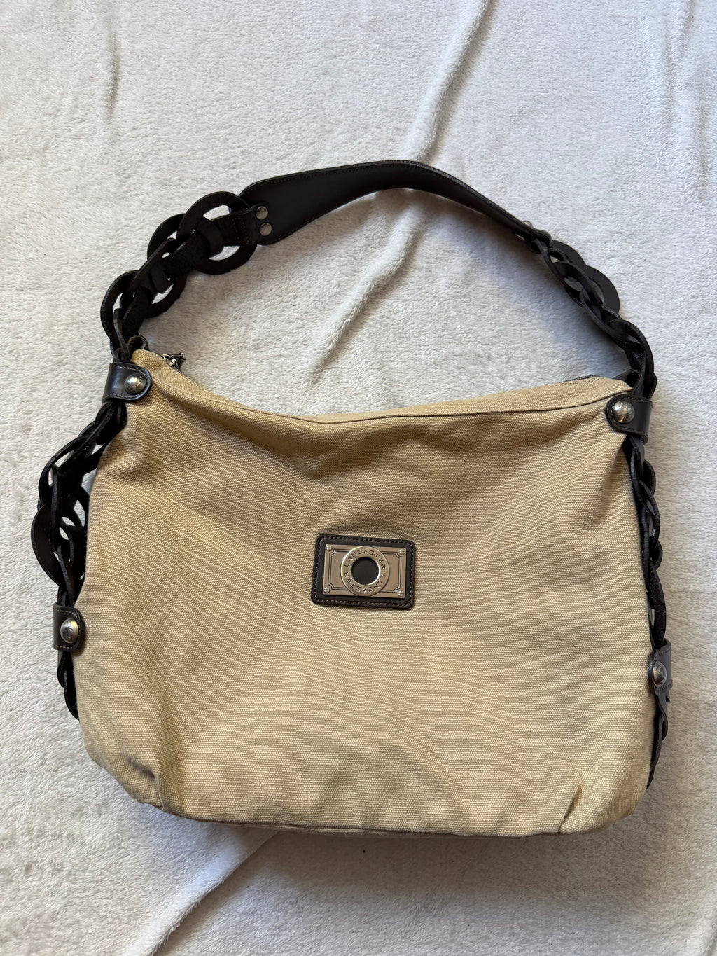 Sac Lancaster beige en toile à anses maillons marron - Y2K boho 00s