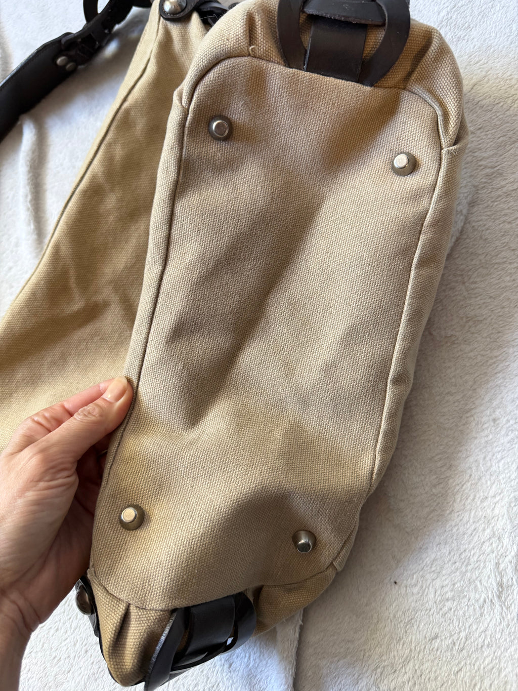 Sac Lancaster beige en toile à anses maillons marron - Y2K boho 00s