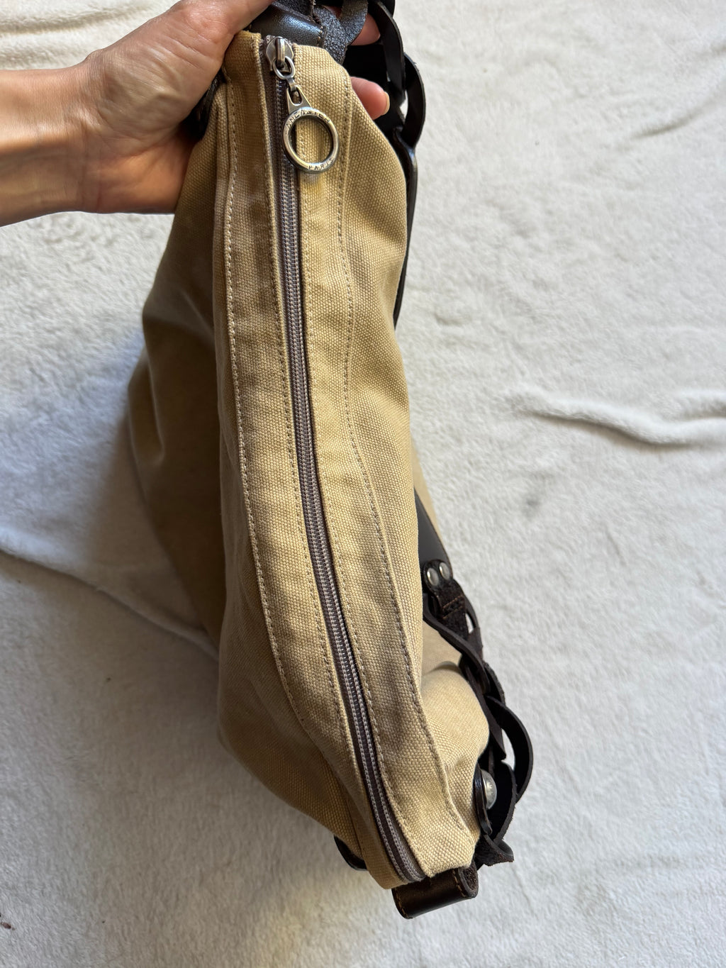 Sac Lancaster beige en toile à anses maillons marron - Y2K boho 00s