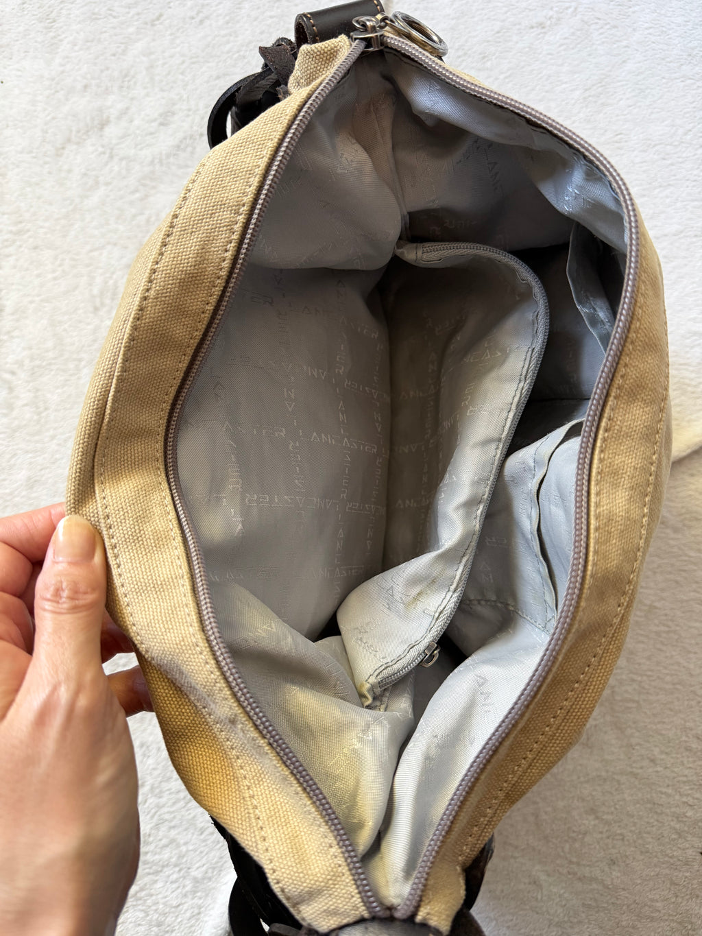Sac Lancaster beige en toile à anses maillons marron - Y2K boho 00s